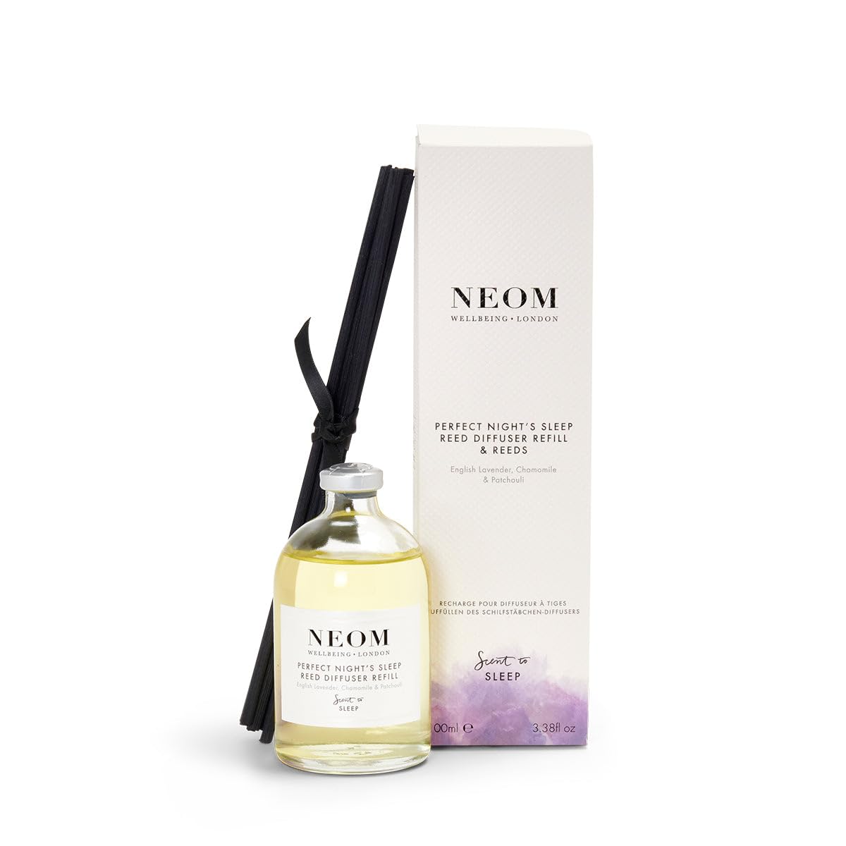 NEOM- Perfect Night's Sleep Scented Reed Diffuser Refill, 100ml | Lavender, Chamomile & Patchouli| | Essential Oil Aromatherapy Reed Diffuser Refill | Scent to Sleep
