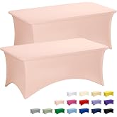 Fixwal 2 Pack 6FT Light Pink Birthday Tablecloth Spandex Fitted Table Cover | Fit for 6 Foot Rectangle Table, Washable Stretch, Ideal for Party, Wedding, Buffet, Graduation Decoration, Vendor Booth