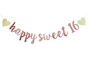 WESTLILI Happy Sweet 16 Banner, 16th Birthday Party Sign, Sweet Sixteen Party Supplies (Pink)