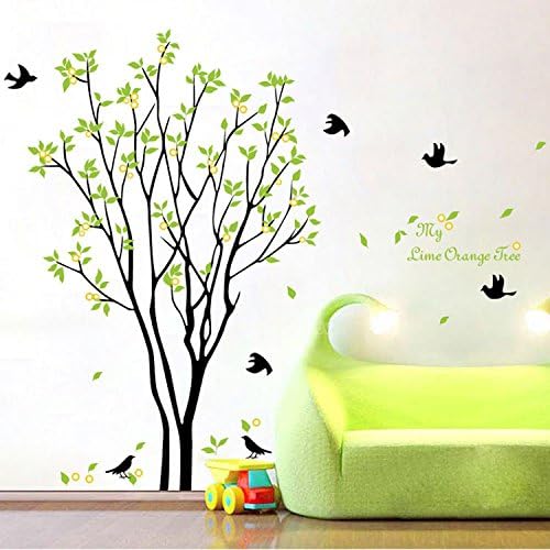 Funif Tree and Bird Wall Sticker Decals DIY Removable Wall Mural Wallpaper for Home Decoration Green 23.6" X 35.4"