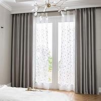 Macohome Solid Linen Blackout Curtain Meteor Hemp Room Darkening Window Treatment Grommet Top 2 Panels Living Room Window Drapes, not Full Blackout(Grey, 84" W x 84" L)