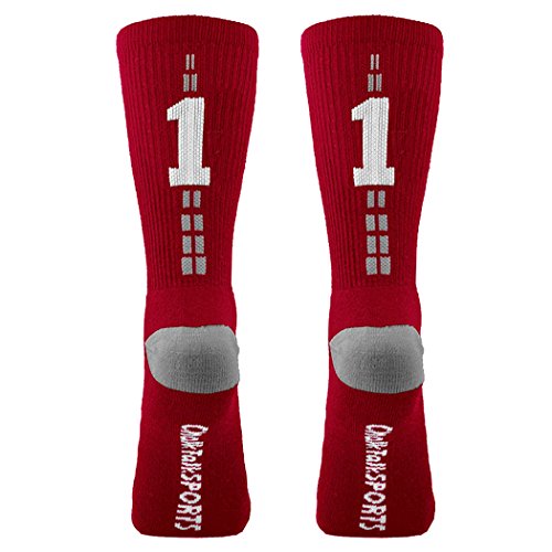 ChalkTalkSPORTS Athletic Half Cushioned Crew Socks | Mid Calf | Red | Team Number 11