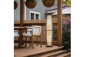 NINJAMO Indoor Outdoor Garden Patio Porch Rattan Simulation Gray Floor Lamp 51" Weather Resistant Bohemian Style TropicalBeach Appearance