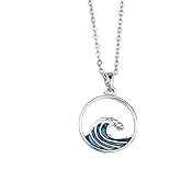Lauren-Spencer Wave Necklace for Women with Abalone Shell Beach Necklace Silver Plated Dainty Circle Ocean Wave Charm Pendant Necklace for Women Surfer Summer Beach Jewelry