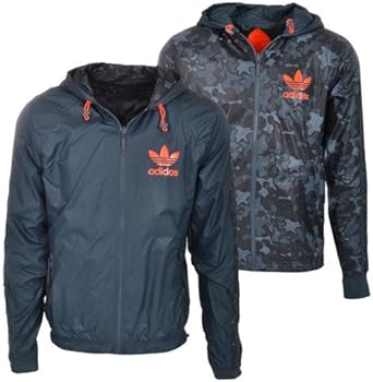 mens adidas originals camo reversible trefoil windbreaker jacket hooded coat