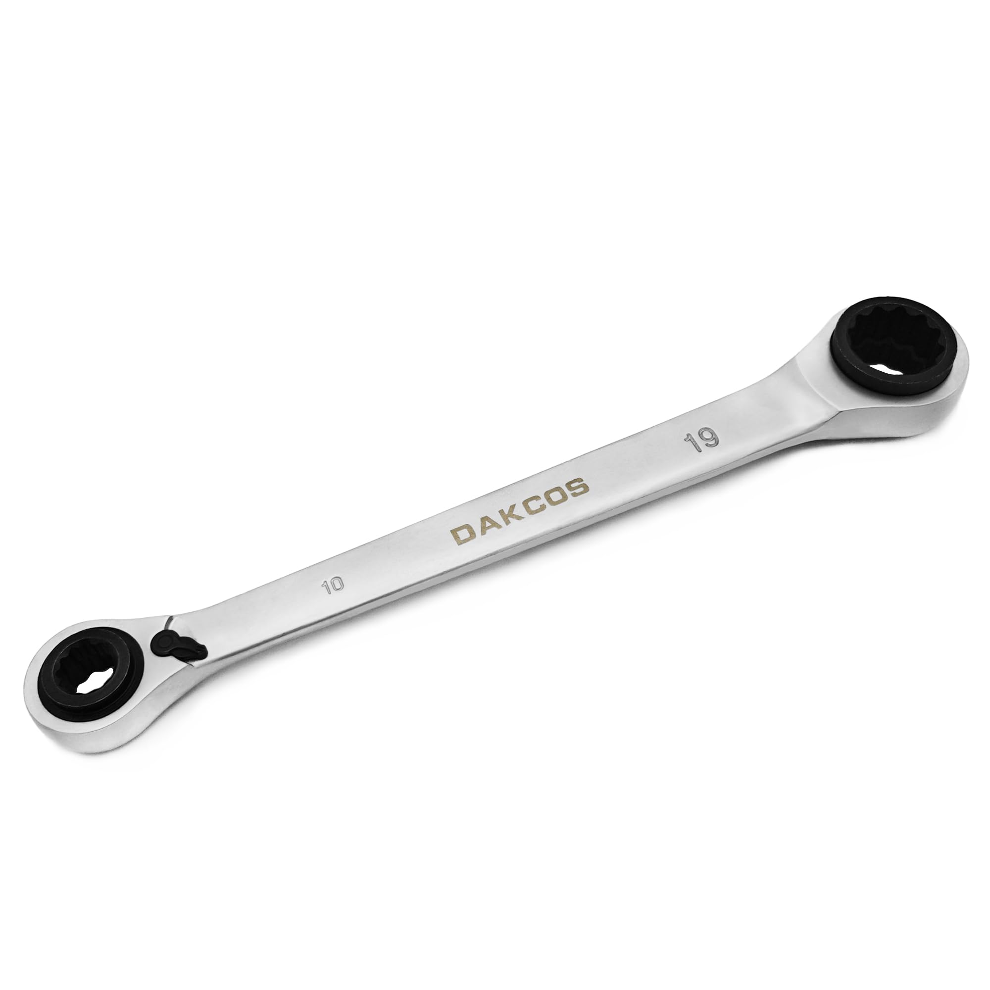 DAKCOS 4 in 1 Combination Ratchet Spanner 10x13-17x19mm Double End Ratchet Ring Wrench CR-V with Matt Chrome Finish