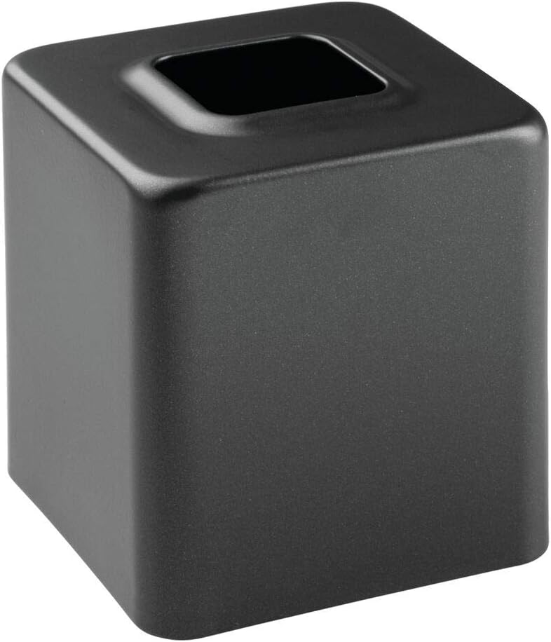 mDesign Modern Square Metal Paper Facial Tissue Box Cover Holder for Bathroom Vanity Countertops, Bedroom Dressers, Night Stands, Desks and Tables - Black: Home & Kitchen