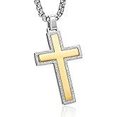 VIPV Cross Necklace for Men Gold Silver Stainless Steel Cross Pendant Necklace Chains for Mens Christians Gifts Charms Jewelry Box Chain Length 22-26 Inch