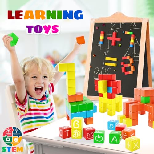 Hiwawind Magnetic Blocks, Toddler Toys for 3 4 5 Year Old Boys Girls, Stem Preschool Learning Magnet Sensory Toys and Gifts for Kids Building Blocks Cubes for Toddlers 3-5