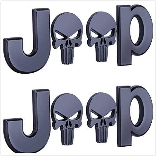 Piatek J-SKB 2X Grand Cherokee Wrangler Compass Cherokee Renegade Patriot Grand Comander Punisher Skull Car Side Fender Rear Trunk Emblem Badge Sticker Decals For JEEP Decoration (Black)