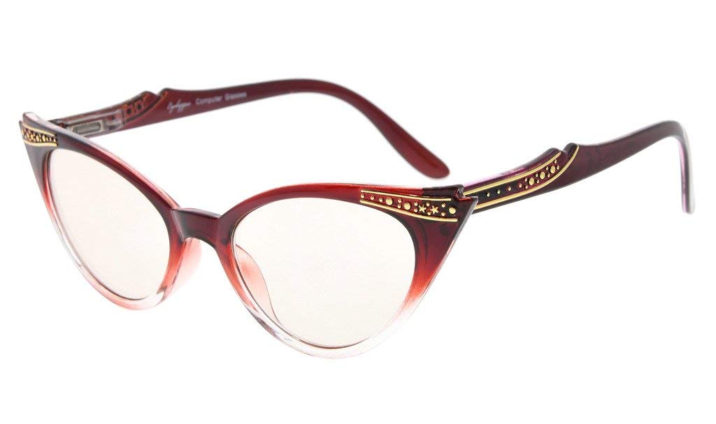 Eyekepper Cateyes Computer Reading Glasses - Blue Light Blocking Anti Eye Strain Readers Womens, Red-Transparent +0.50