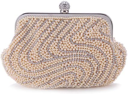 WILLTOP Encrusted Crystal Pearl Magnet Clasp Drop-In Chain Evening Clutch Bag