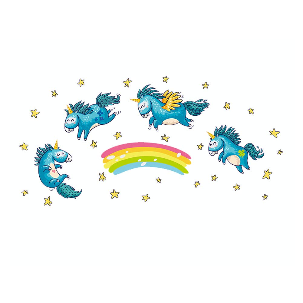 Flying Blue Unicorns Dream on Rainbow Wall Sticker Decal for Home Living Room Children Nursery Bedroom