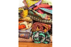 ShakDeco Lot of Vintage Kantha Quilt, Indian Sari Quilt Kantha Throw Blanket, Antique Kantha Twin Bedspread Bedding, Boho Kantha Quilts (1 PC)