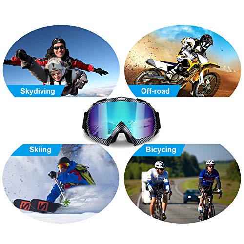 TekkPerry Motorcycle Goggles, UV Protection Safety Goggles Ski Goggles Snowboard Motocross Goggles Bicycle Dirt Bike Off Road Racing Goggles, Adjustable Strap Anti-Glare Windproof Outdoor Goggles