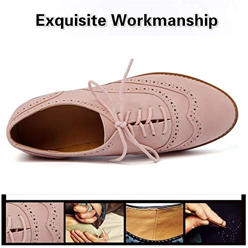 Susanny Women's Wigtips Oxfords Platform Lace Up Brogues Slip on Perforated Spring Shoes Pink 9 B (M) US
