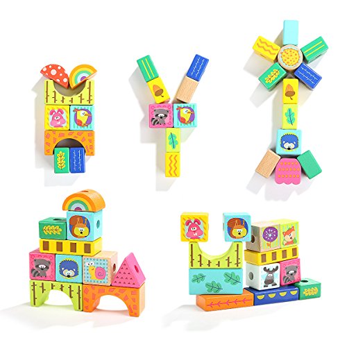 image for TOP BRIGHT Wooden Building Blocks Set, Gifts for 2 3 Year Old Boys Gir