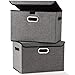 Large Foldable Storage Box Bin with Lids[2-Pack] NO Smell Stackable Linen Fabric Storage Container Organizers with Handles for Home Bedroom Closet Nursery Office (Gray Color)