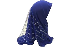 JOIZPAPA Muslim Hijab for Girls Lace Islamic Arab Head Wrap Scarf Shawls One Piece Hijabs Hair Cap for Kids Age 2-7