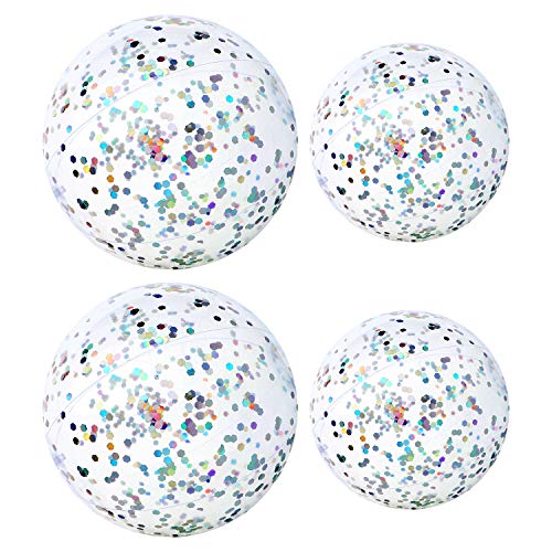 XYH Beach Ball Toy for Beach and Pool, Confetti Sequins Inflatable Beach Ball Glitter, Summer Parties and Gifts (2X16in, 2X24in)