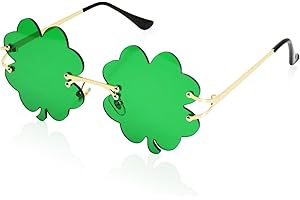 SUNYIWJIE St. Patrick’s Day Shamrock Sunglasses Irish Green Clover Four Leaf Costume Party Glasses St Patrick Accessories