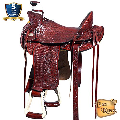 HILASON 15 in Western Horse Wade Saddle Leather Ranch Roping Mahogany
