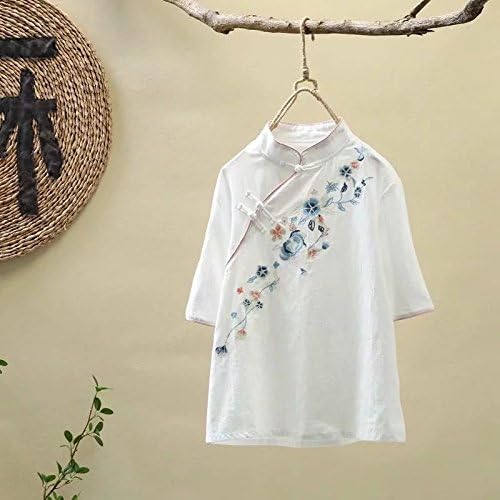 Amazon Viviseason ビビシーズン チャイナ トップス レディース 中華ボタン付き 花刺繍付け 五分袖 綿麻 お茶服 レディース 通販