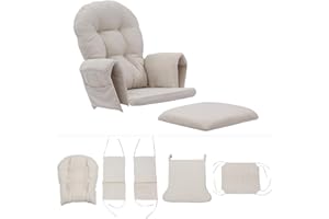 Tovvre 5Pcs Velvet Glider Rocker Replacement Cushions with Side Storage Pockets, Glider Rocking Chair Cushions Set for Nursery, Breastfeeding, Napping,Beige,Round Back