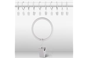 IFELS Curtain Rings with Clips 40 Pack, White Curtain Clips with Rings, Drapery Rings 1.5 Inch Interior Diameter, Curtain Hooks with Clips, Curtain Rod Decorative Metal Clips (White,1.5"| 40 PC)