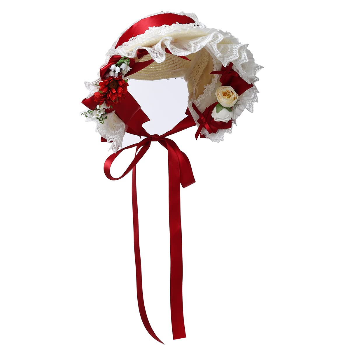 COSDREAMER Girls Women Victorian Bonnets Lace Flowers Tea Party Hats green — image 1