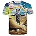 RAISEVERN Unisex Casual Cat Rainbow Pyramid Printed Short Sleeve T shirts 2XL