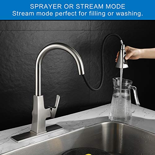 Kitchen sink faucet-Arofa A03LY single handle brushed nickel stainless steel gooseneck kitchen faucets with pull down sprayer