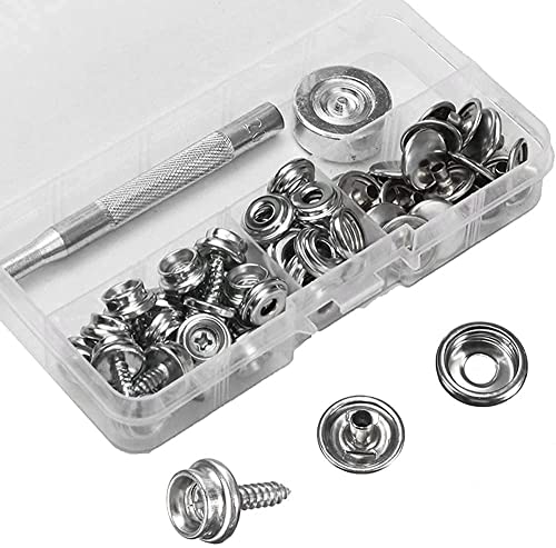 kajkey 62 pcs of Fabric Snap Buttons, Metal Buttons, Canvas Screws, Fabric Press Screws, Stainless Steel Screws with 2 Fixing Tools for Tarpaulins, Boats …
