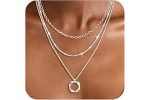 Bvuem Layered Necklaces for Women, 14k Gold Plated/Sterling Silver Stackable Choker Necklaces for Women Trendy Layering Stacked Circle Pendant Chain Necklace Set Jewelry for Women