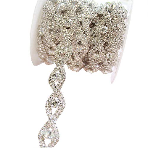 MissPeony Clear Glass Rhinestone Applique, Bridal Crystal Trim, Rhinestone Trim, Gleaming Applique Bridal Beaded Applique, Crystal Chain (3 Yard (108