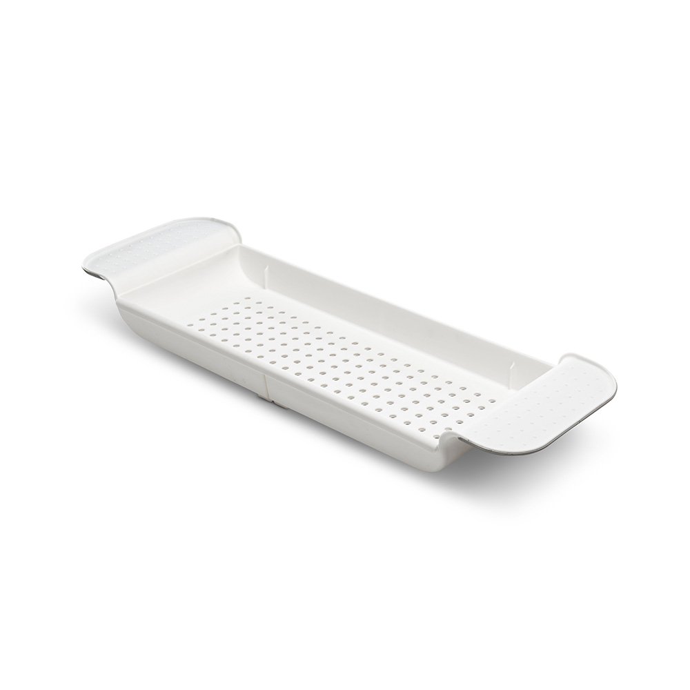 madesmart Baby Expandable Bath Shelf - White | BABY COLLECTION | Holes for Storing and Draining Bath-care Accessories or Toys | Non-slip Grip | Fits Any Size Tub | BPA-Free