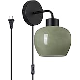 Nitimuto Modern Wall Sconces - Olive Green Milk Glass Plug-in Wall Lamp with Matte Black Finish, Industrial Boho Lighting for