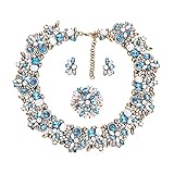 Zhenhui 3 Pieces Bling Crystal Necklace and Earrings Jewelry Set for Women 6 Colors Available