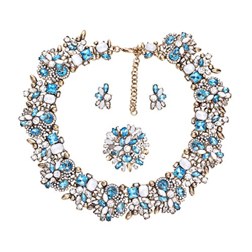 Zhenhui 3 Pieces Bling Crystal Necklace and Earrings Jewelry Set for Women 6 Colors Available
