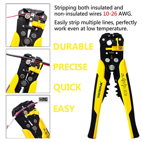 VANTRONIK Wire Stripper Crimper Cutter Self-Adjusting for wires from 10 AWG to 24 AWG 3 in 1