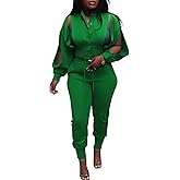 Track Suit for Womens Fall Fashion 2025 Two Piece Sweatsuits Outfits Button Up Cropped Top Joggers Sweatpants Set Green 1XL