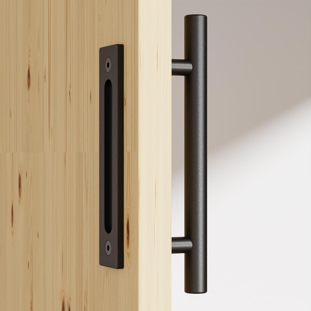 CCJH 24CM Sliding Door Handle Double Sided Barn Door Handle Embedded Invisible Alloy Steel Frosted Black