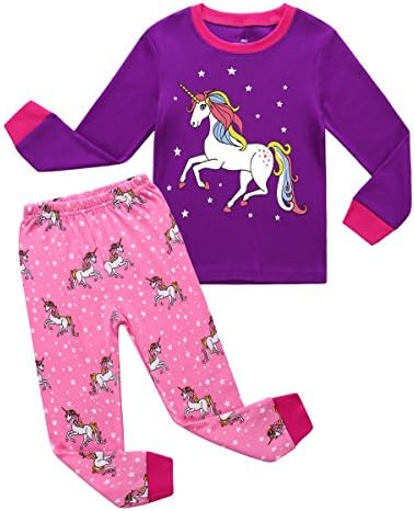 Koian Little Girls' Pajamas Sets Toddler Unicorn PJS Cotton Kids Sleepwears (Purple, 2T)