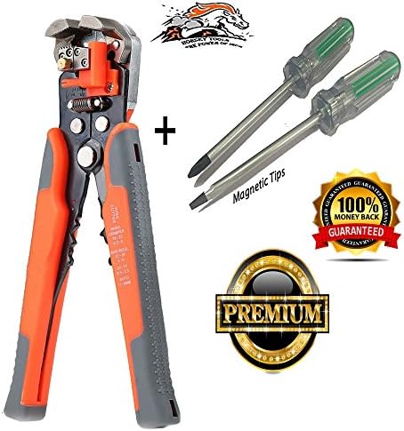 8-inch Self Adjusting Wire Stripper-Wire and Cable Crimping ,Stripping Cutting Pliers with Free Magnetic Head Screwdriver set