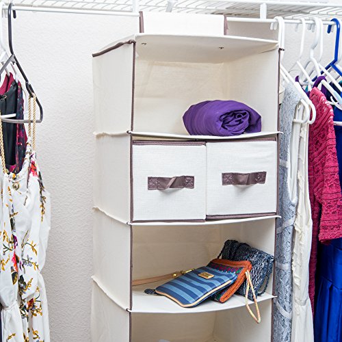 Lovotex 6-Shelf Hanging Closet Organizer With 3 Large And 2 Small Drawers – Practical Wardrobe Shelving With Durable High Capacity Design – Collapsible Storage For Clothes, Underwear, Sock And Towels