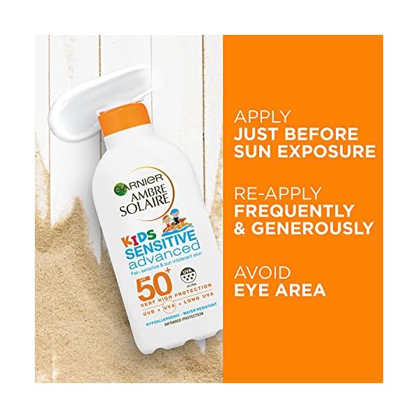 Garnier-Ambre-Solaire-Kids-Sensitive-Sand-Resistant-Sun-Cream-SPF50-High-Sun-Protection-Kids-Suncream-Lotion-SPF50-200-ml Garnier Ambre Solaire Kids Sensitive Sun Protection Lotion SPF 50+ 200ml, Very High Protection Sunscreen Against UVA…