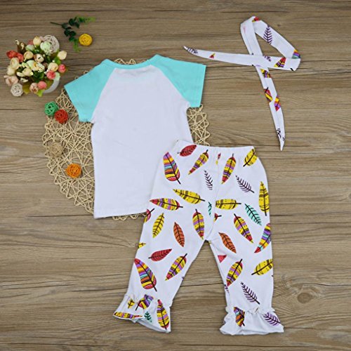 Vovotrade Toddler Baby Girl Letter Tops+Feather Print Pants Outfits Set Clothes (12M, White) - Thumbnail 3