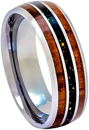 PCH Jewelers Created Opal Ring Tungsten Koa Wood 8mm Size 7 to 13 (10.5)