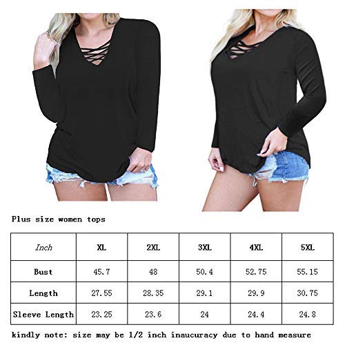 caidyny Womens Plus-Size Sexy V-Neck Tops, Causal Long Sleeve Soild Color Tunic Shirts(Purple, 3XL)