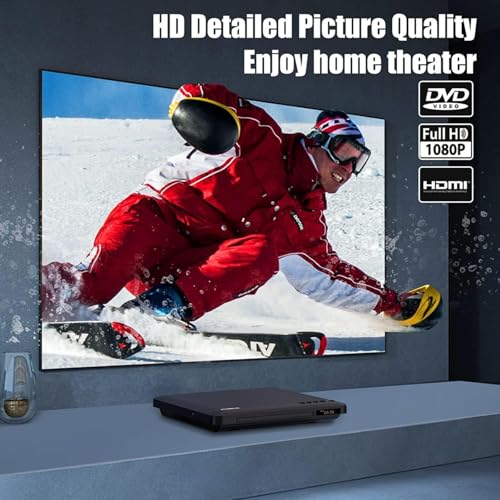 Reproductor de DVD ultra delgado, reproductores de DVD AV HDMI para TV, diseño de 1,5 cm con reproducción multirregión y píxeles HD coloridos, admite reproducción USB, reproductor de DVD NTSC/PAL con